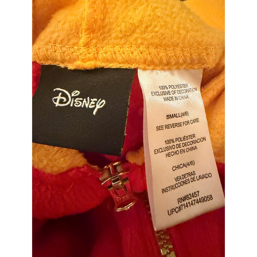 Disney Winnie the Pooh Hooded Union Suit One Piece Pajamas Yellow Red Small 4/6 - Picture 4 of 8